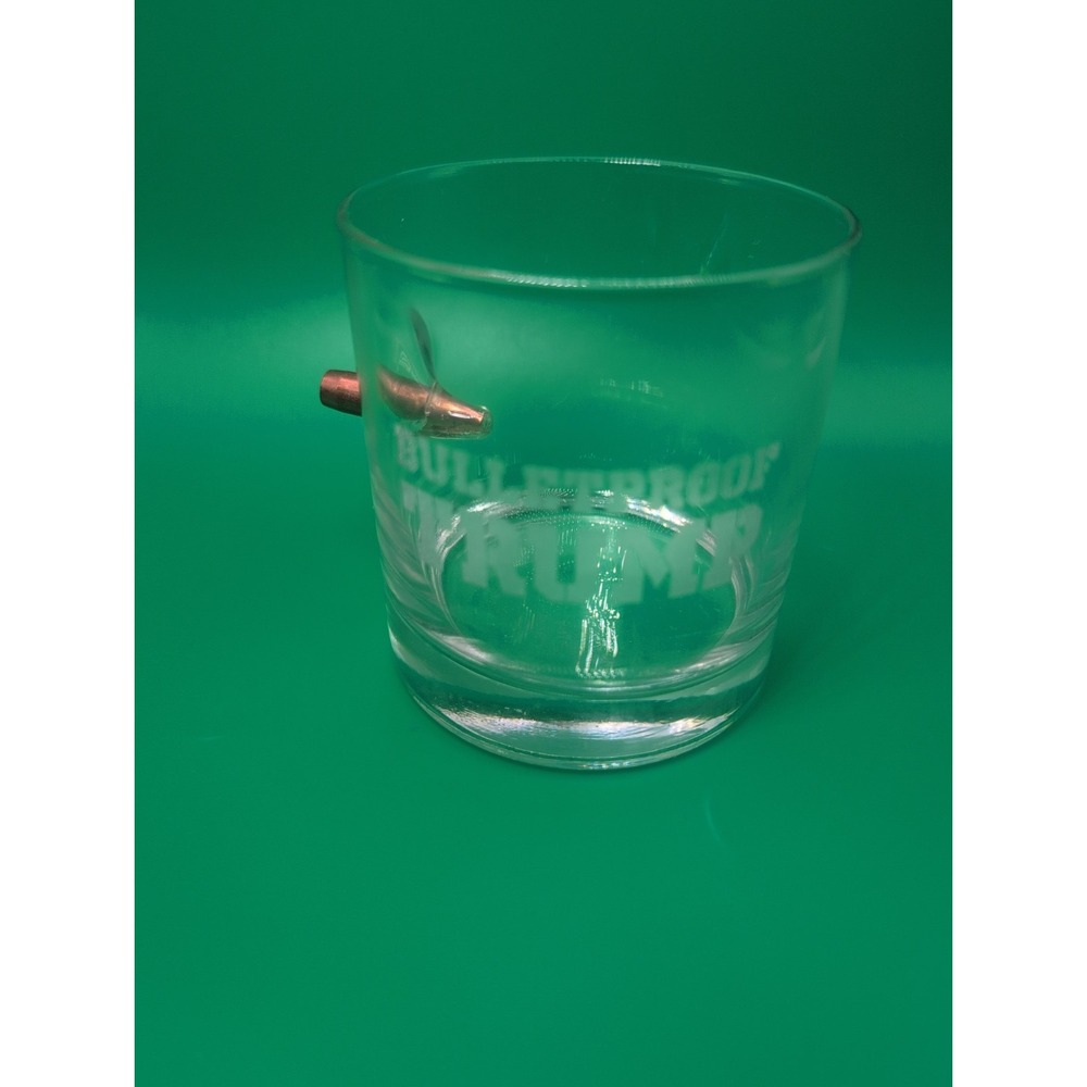 Trump Whiskey Glass with Embedded Bullet, Laser Engraved, Gift for Conservatives
